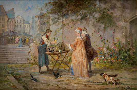 The Bird Seller, vintage artwork by Frederic Borgella, 12x8" (A4) Poster