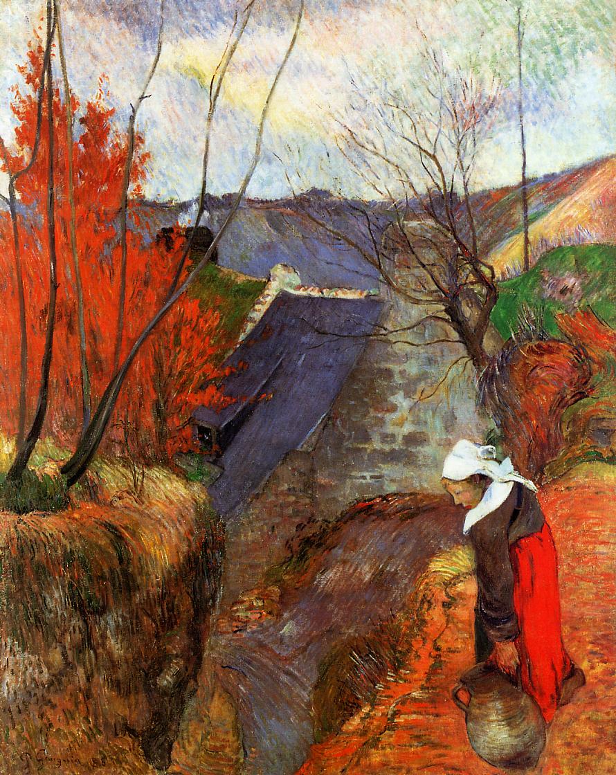 Breton Woman with Pitcher, vintage artwork by Paul Gauguin, 12x8" (A4) Poster