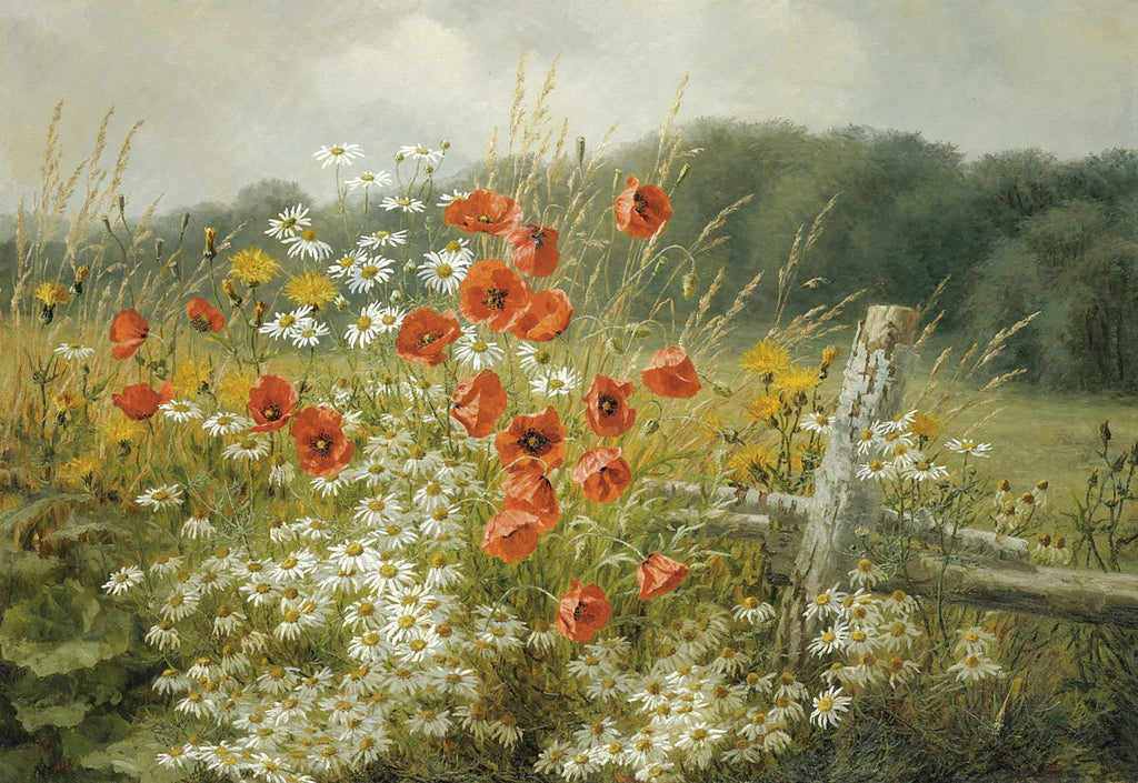 Poppies and Daisies, vintage artwork by Anthonore Christensen, 12x8" (A4) Poster