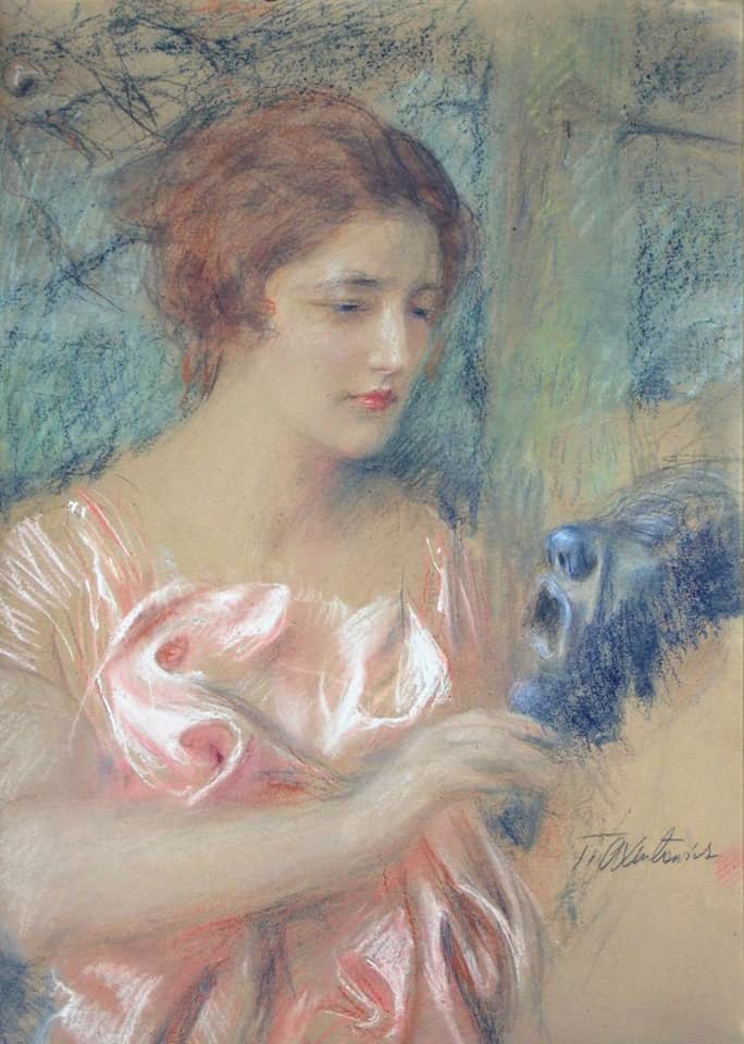 Woman with a Mask, vintage artwork by Theodor Axentowicz, 12x8" (A4) Poster