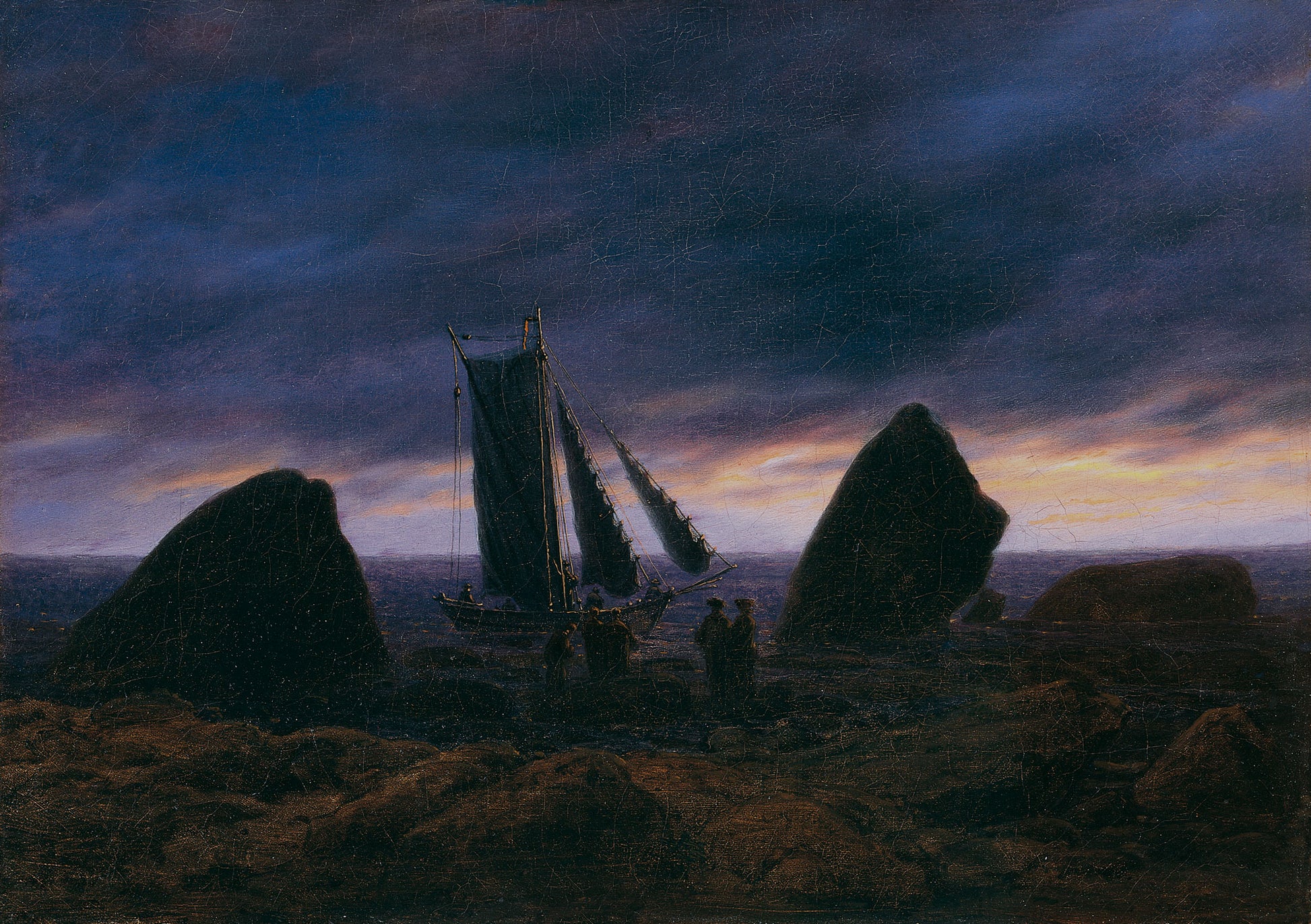 Fishing Boat by  the Baltic Sea, vintage artwork by Caspar David Friedrich, 12x8" (A4) Poster