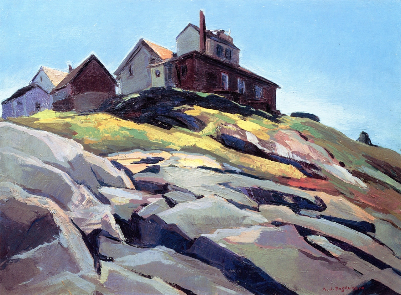 Fog Horn Station, Manana, vintage artwork by Abraham J. Bogdanove, 12x8" (A4) Poster