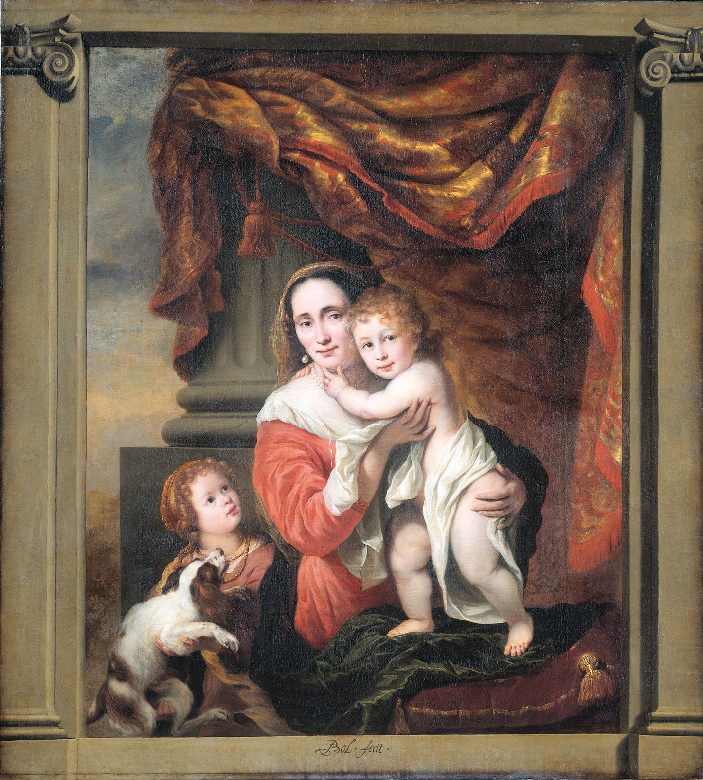 Joanna de Geer (1629-91) with her Children Cecilia Trip and Laurens Trip, vintage artwork by Ferdinand Bol, 12x8" (A4) Poster