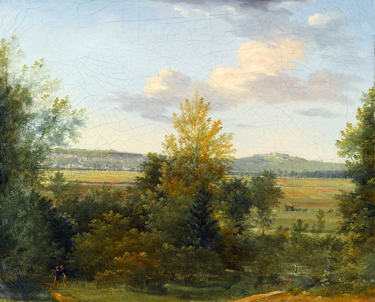 Pastoral Landscape with Two Travellers, vintage artwork by Achille-Etna Michallon, A3 (16x12") Poster Print