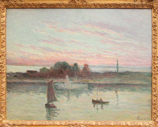 Boats at Sunset, vintage artwork by Maximilien Luce, 12x8" (A4) Poster