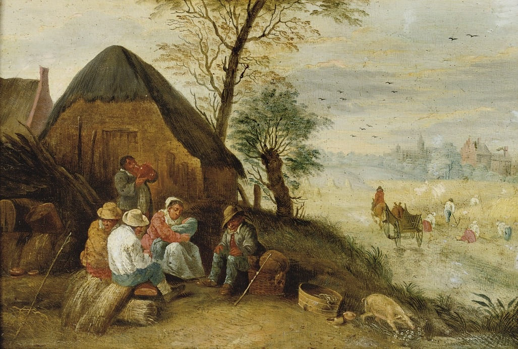 Peasants resting during the harvest, vintage artwork by Abraham Teniers, 12x8" (A4) Poster
