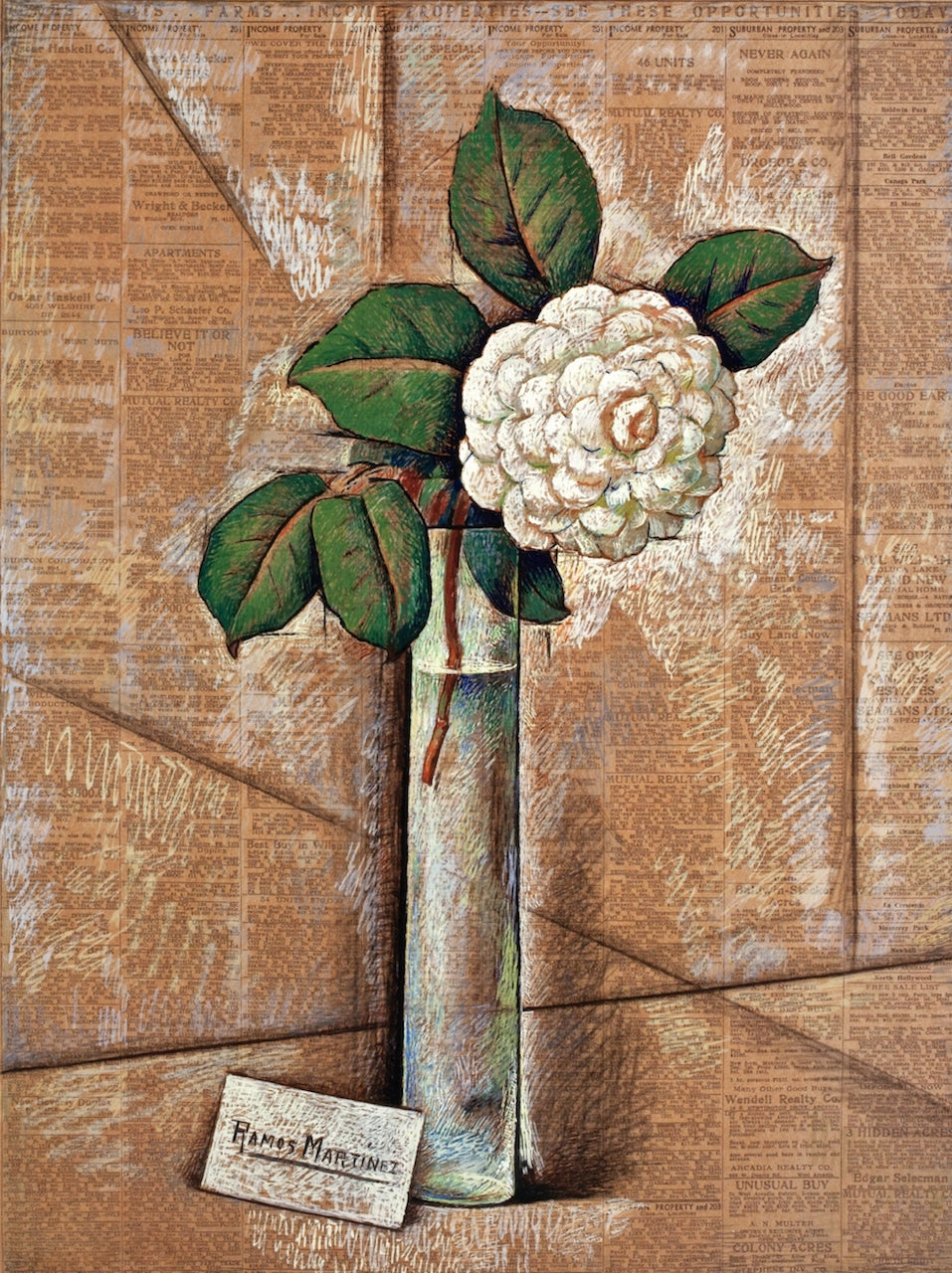Camelia Blanca (Camelia en Jarrón de Cristal, vintage artwork by Alfredo Ramos Martinez, 12x8" (A4) Poster