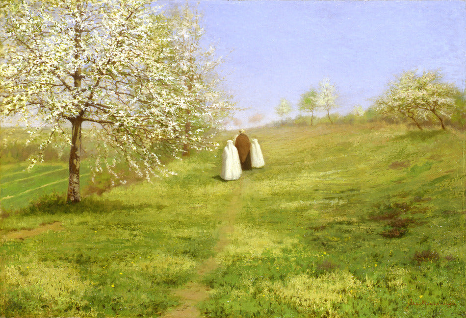 Flowering Trees, The Communicants, vintage artwork by Jean Ferdinand Monchablon, 12x8" (A4) Poster