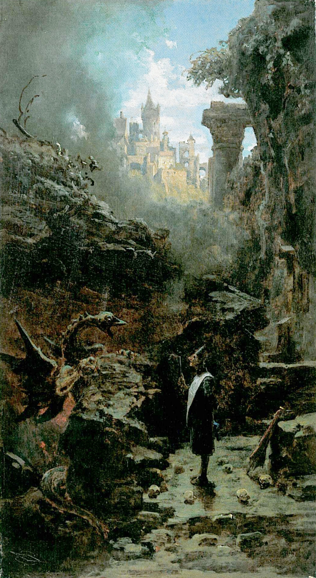 Magician and Dragon, vintage artwork by Carl Spitzweg, A3 (16x12") Poster Print