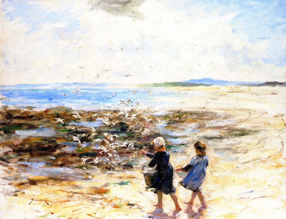 Feeding the Seagulls, vintage artwork by Robert Gemmell Hutchison R.S.A. R.S.W., 12x8" (A4) Poster