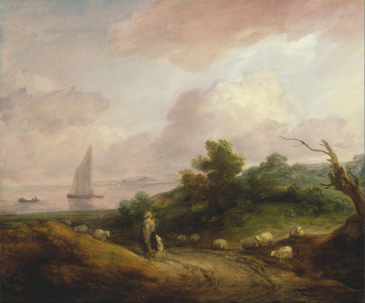 Coastal Landscape with a Shepherd and His Flock, vintage artwork by Thomas Gainsborough, 12x8" (A4) Poster