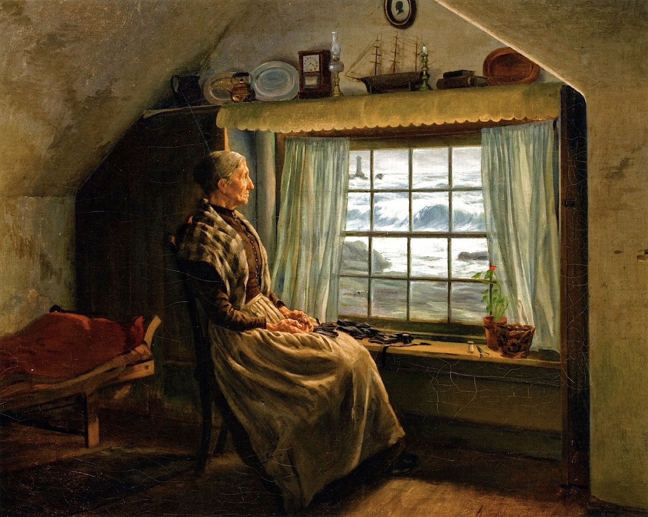 Hannah's by the Window Binding Shoes by William Trego,A3(16x12")Poster