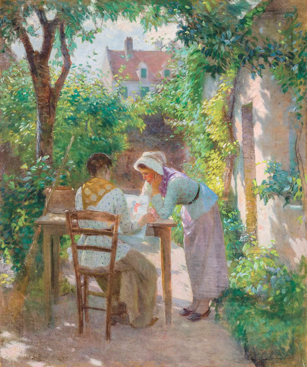 Conversation in the Garden, vintage artwork by Frank C. Penfold, 12x8" (A4) Poster