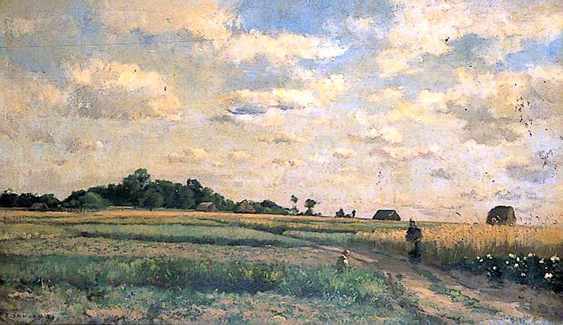 Rural Landscape with Figures in the Foreground, vintage artwork by Pierre-Emmanuel Damoye, 12x8" (A4) Poster