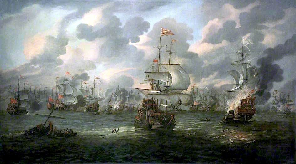 The Four Days' Battle: the Burning of HMS 'Royal Prince', 3 June 1666, vintage artwork by Adriaen van Diest, 12x8" (A4) Poster