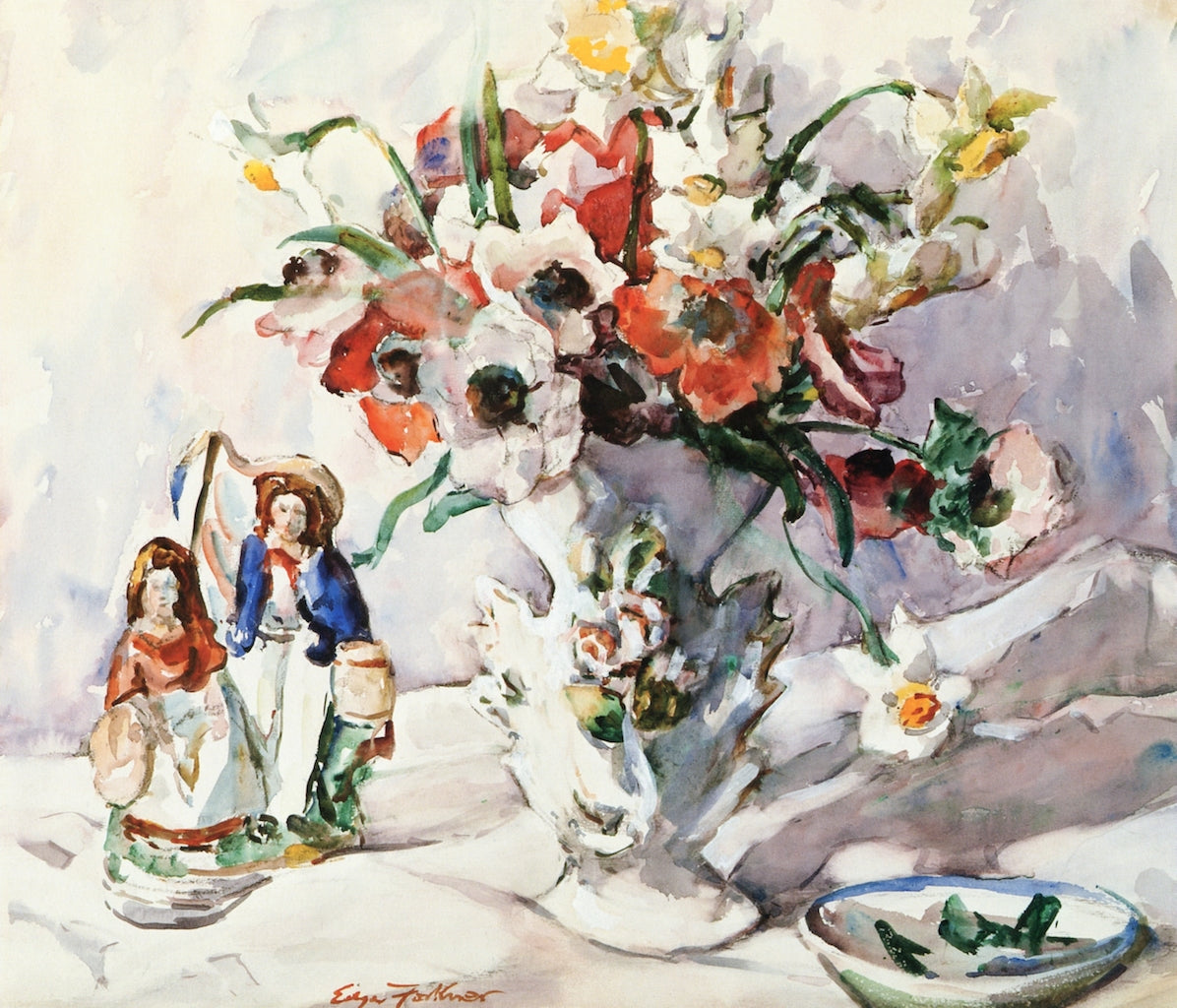 Anemones and Old China, vintage artwork by Edgar Forkner, 12x8" (A4) Poster
