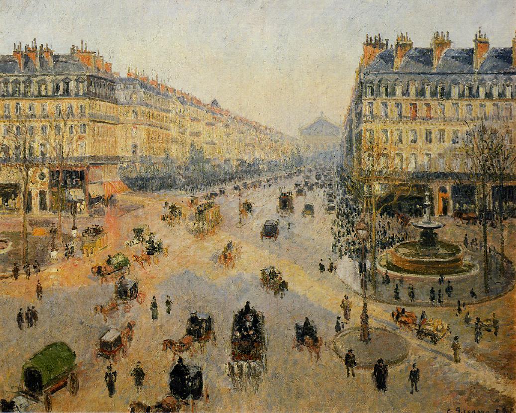 Avenue de l'Opera: Sunshine Winter Morning, vintage artwork by Camille Pissarro, 12x8" (A4) Poster