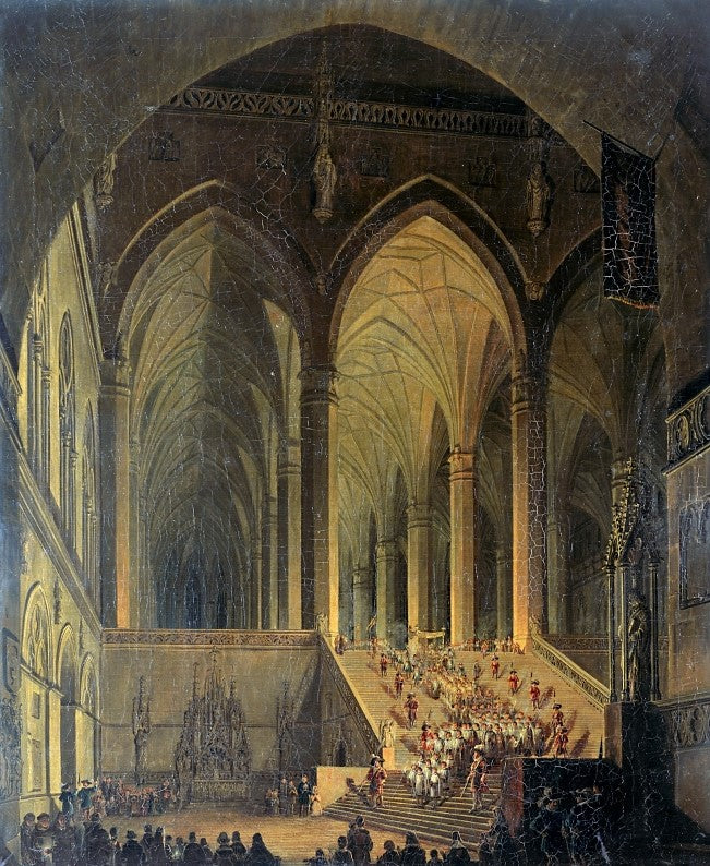 Procession in the Monastery Church at Kaisheim an der Donau, vintage artwork by Domenico Quaglio the Younger, 12x8" (A4) Poster