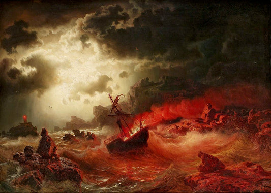 The Burning Ship, vintage artwork by Marcus Larson, 12x8" (A4) Poster