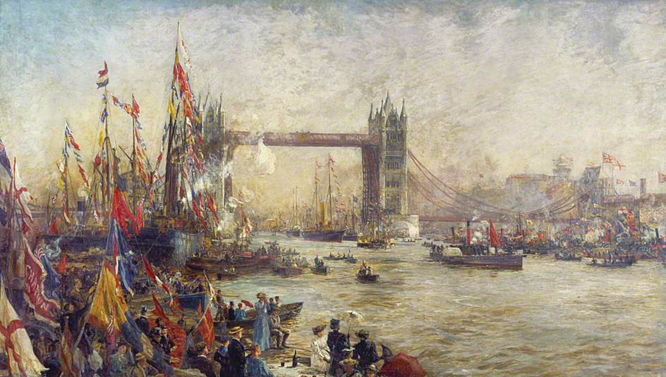 The Opening of Tower Bridge, London, 30 June 1894, vintage artwork by William Lionel Wyllie, 12x8" (A4) Poster
