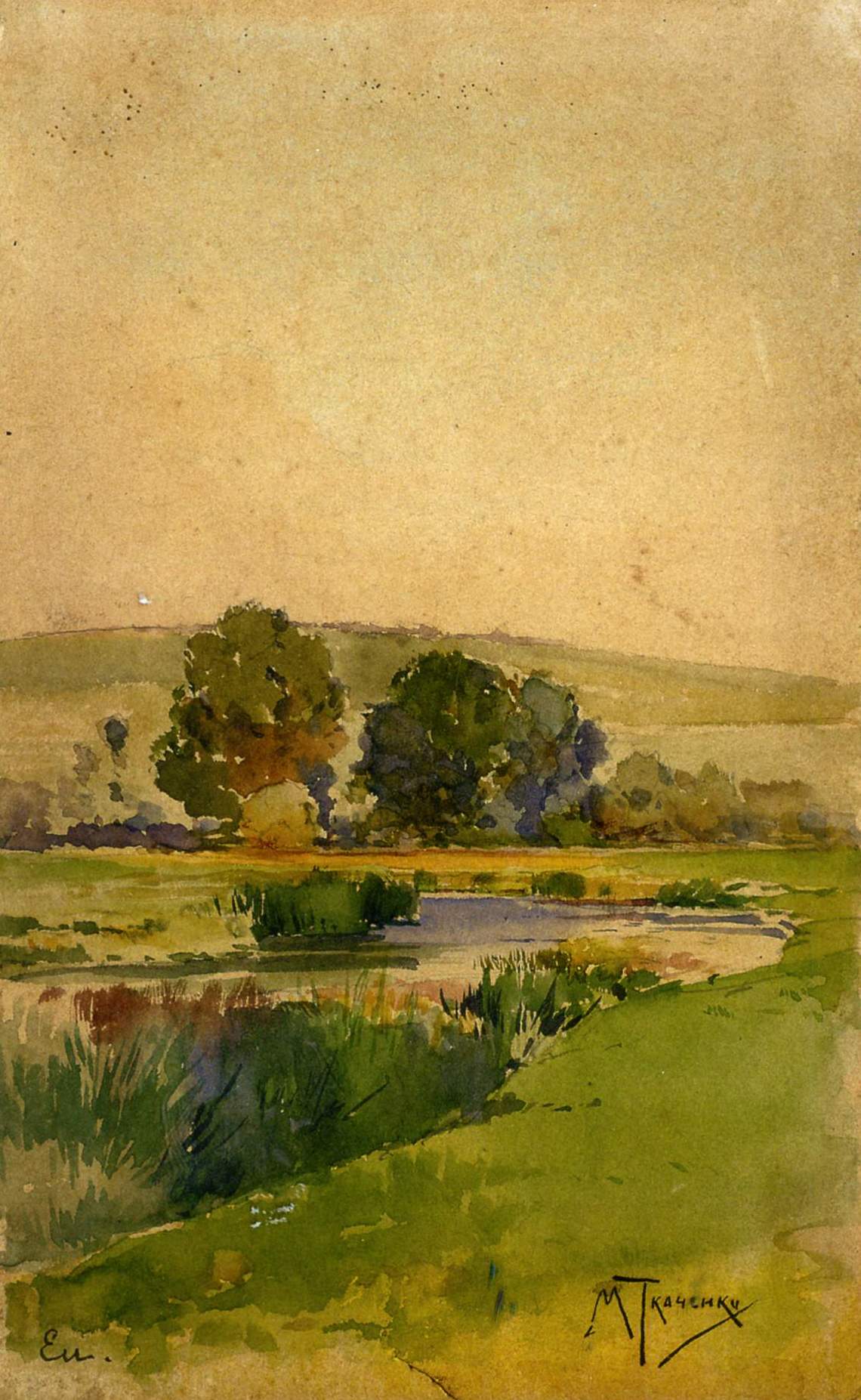 River landscape, vintage artwork by Mikhail Tkachenko, 12x8" (A4) Poster