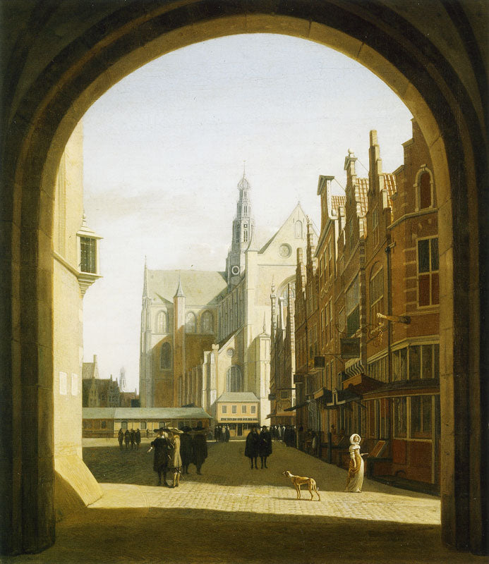 The Grote Markt with the Grote or St. Bavokerk in Haarlem, vintage artwork by Gerrit Adriaensz.Berckheyde, 12x8" (A4) Poster