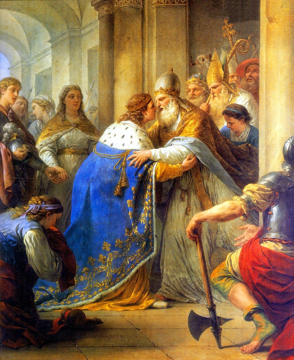 Meeting between Innocent IV and Saint Louis, vintage artwork by Louis Jean François Lagrenee, 12x8" (A4) Poster