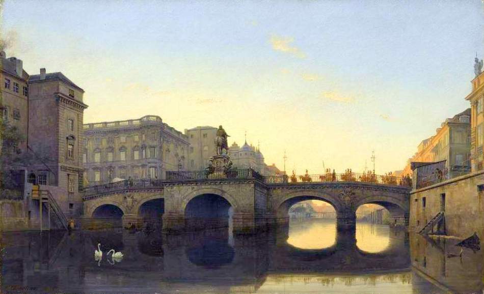 Die Lange Brücke in Berlin, vintage artwork by Eduard Gaertner, A3 (16x12") Poster Print