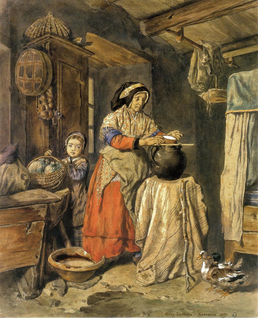 Auvergne Interior, vintage artwork by Jules Laurens, 12x8" (A4) Poster