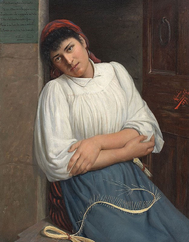 A Young Woman Resting, vintage artwork by Claudio Rinaldi, 12x8" (A4) Poster