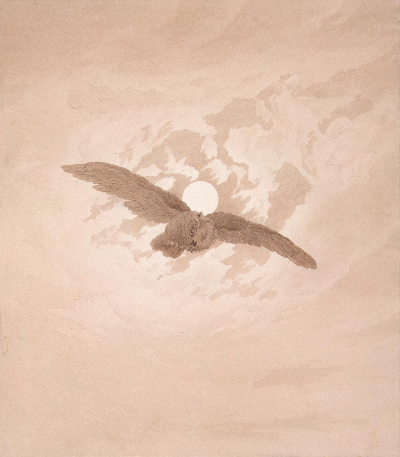 Owl Flying against a Moonlit Sky, vintage artwork by Caspar David Friedrich, 12x8" (A4) Poster