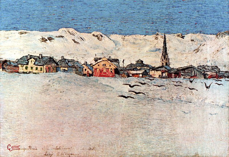Savognin winter, vintage artwork by Giovanni Segantini, 12x8" (A4) Poster