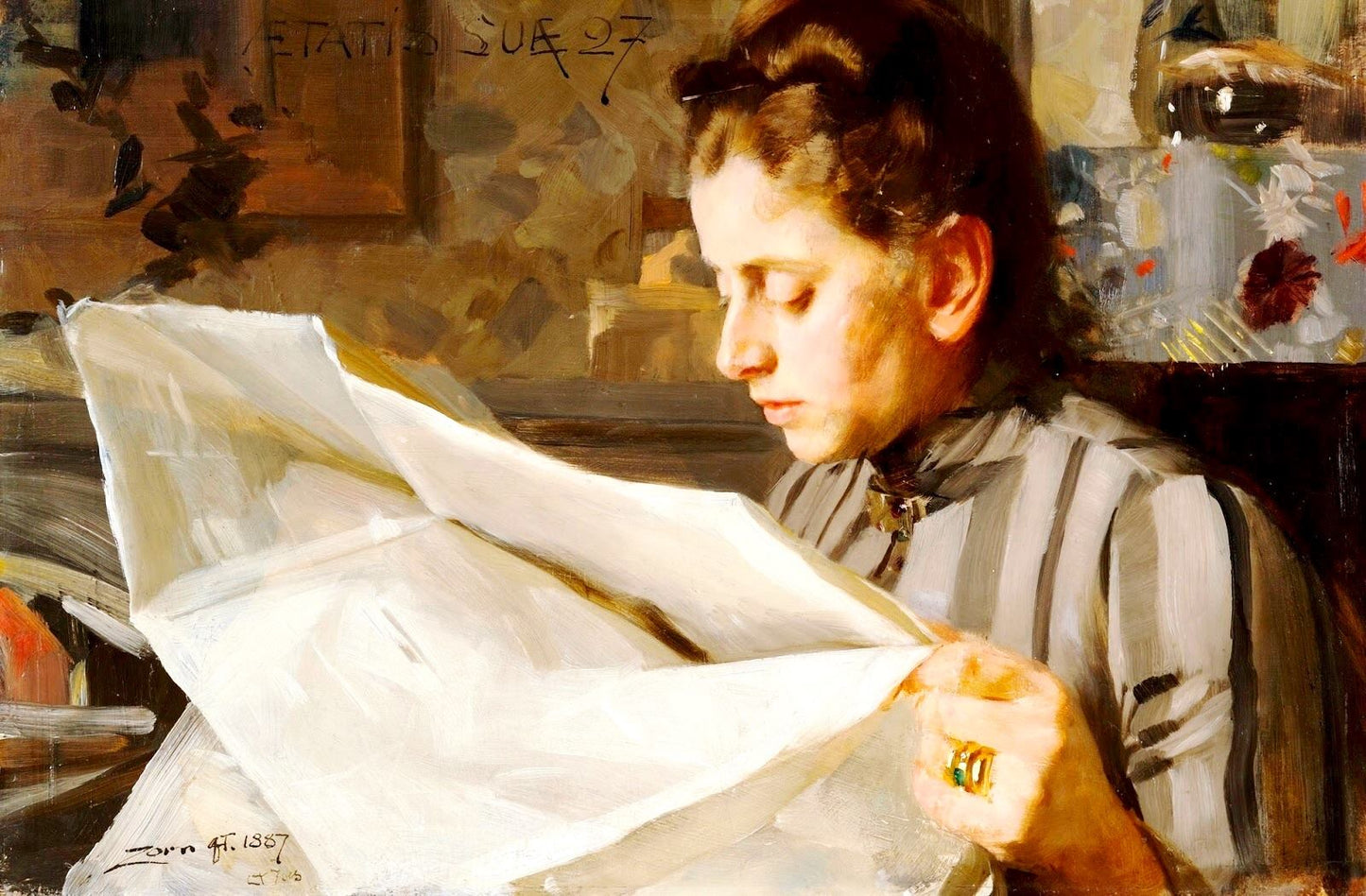 Emma Zorn, Reading by Anders Zorn,A3(16x12")Poster