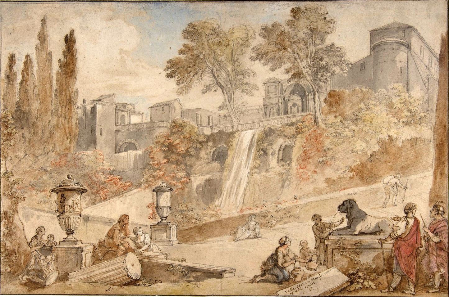 Gardens of the Villa d'Este at Tivoli, vintage artwork by Charles-Joseph Natoire, 12x8" (A4) Poster
