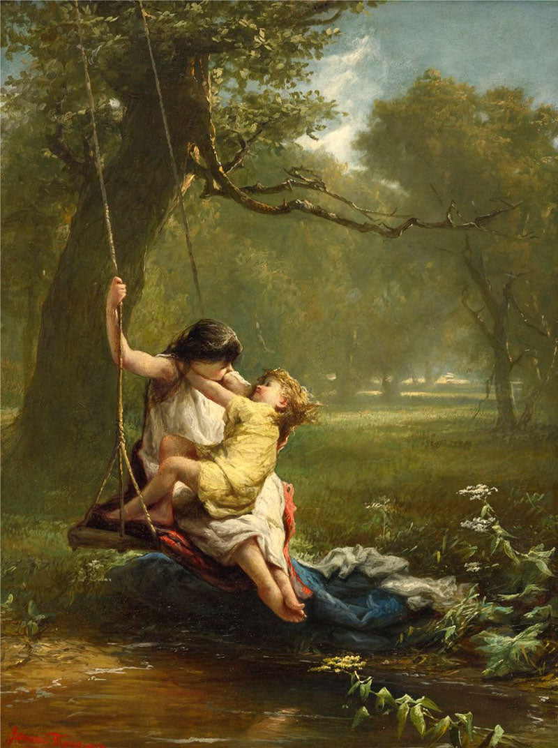 Two Children on a Swing, vintage artwork by Jerome Thompson, A3 (16x12") Poster Print