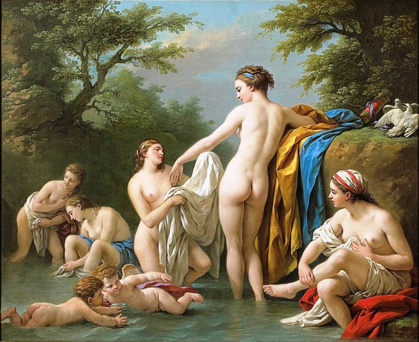 Venus and Nymphs Bathing, vintage artwork by Louis Jean François Lagrenee, 12x8" (A4) Poster