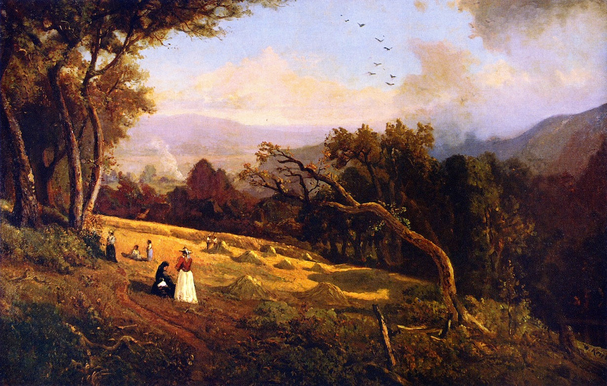 Pastoral Hillside Scene, vintage artwork by William Keith, 12x8" (A4) Poster