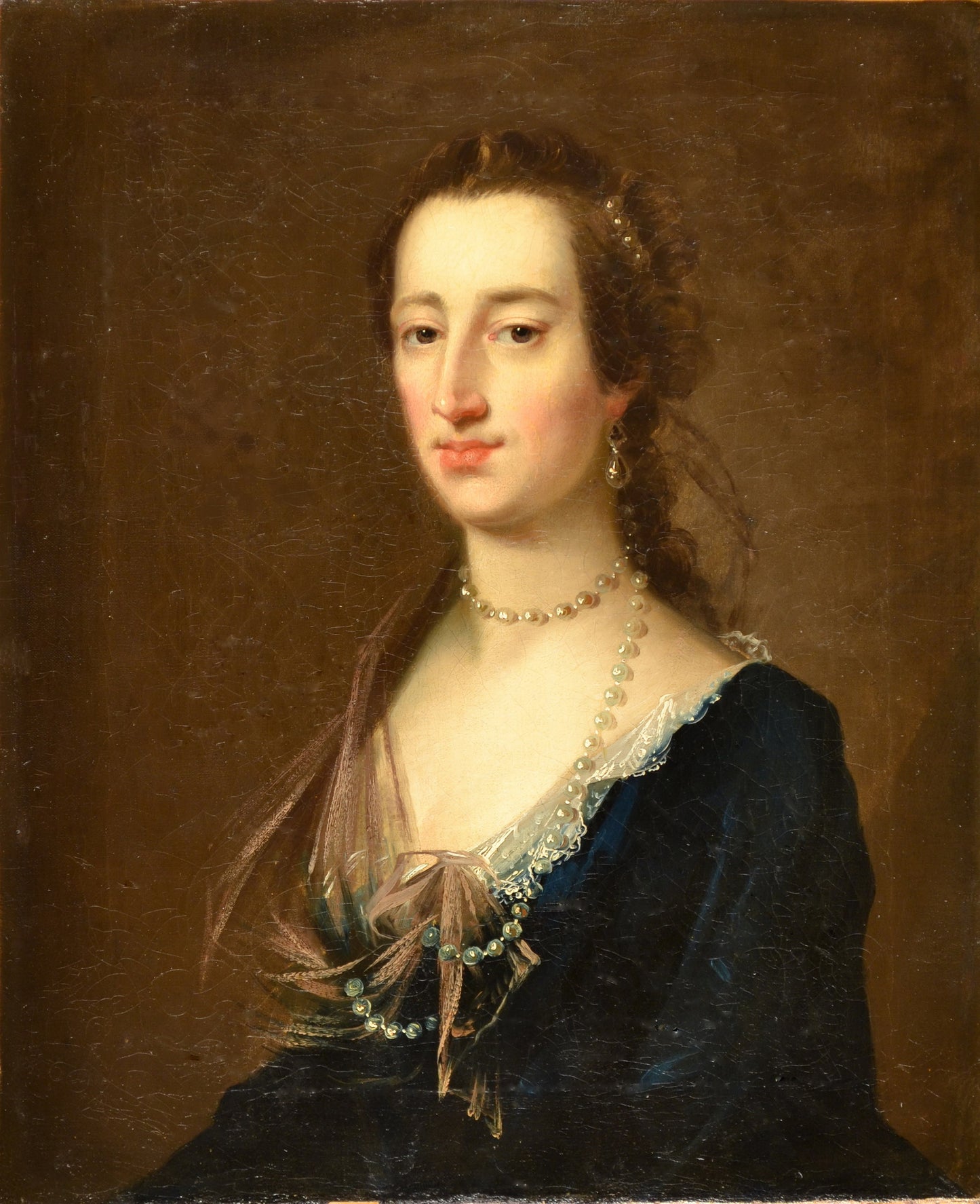 Portrait of a Lady Wearing a Dark Dress and Pearl Necklace, vintage artwork by John Astley, 12x8" (A4) Poster