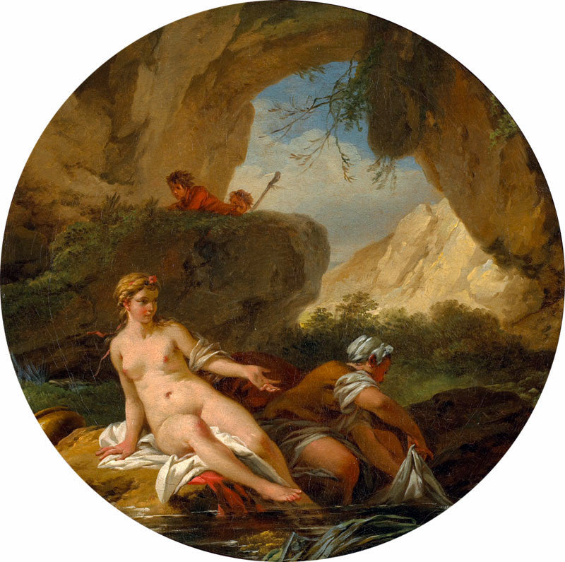 Bathing Girls Surprised by Shepherds, vintage artwork by Jean-Baptiste Marie Pierre, 12x8" (A4) Poster