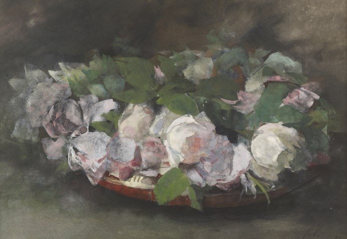 Roses in a bowl, vintage artwork by Jan Voerman, Sr, 12x8" (A4) Poster