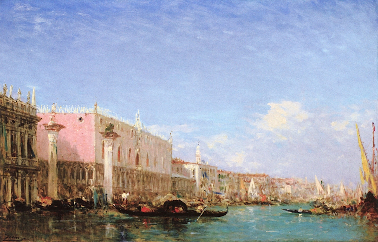 Le Quai des Esclaves, Venise, vintage artwork by Felix-Francois-Georges-Philbert Ziem, 12x8" (A4) Poster