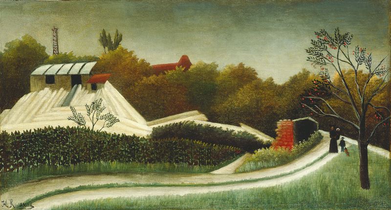 Sawmill on the Outskirts of Paris, vintage artwork by Henri Rousseau, 12x8" (A4) Poster