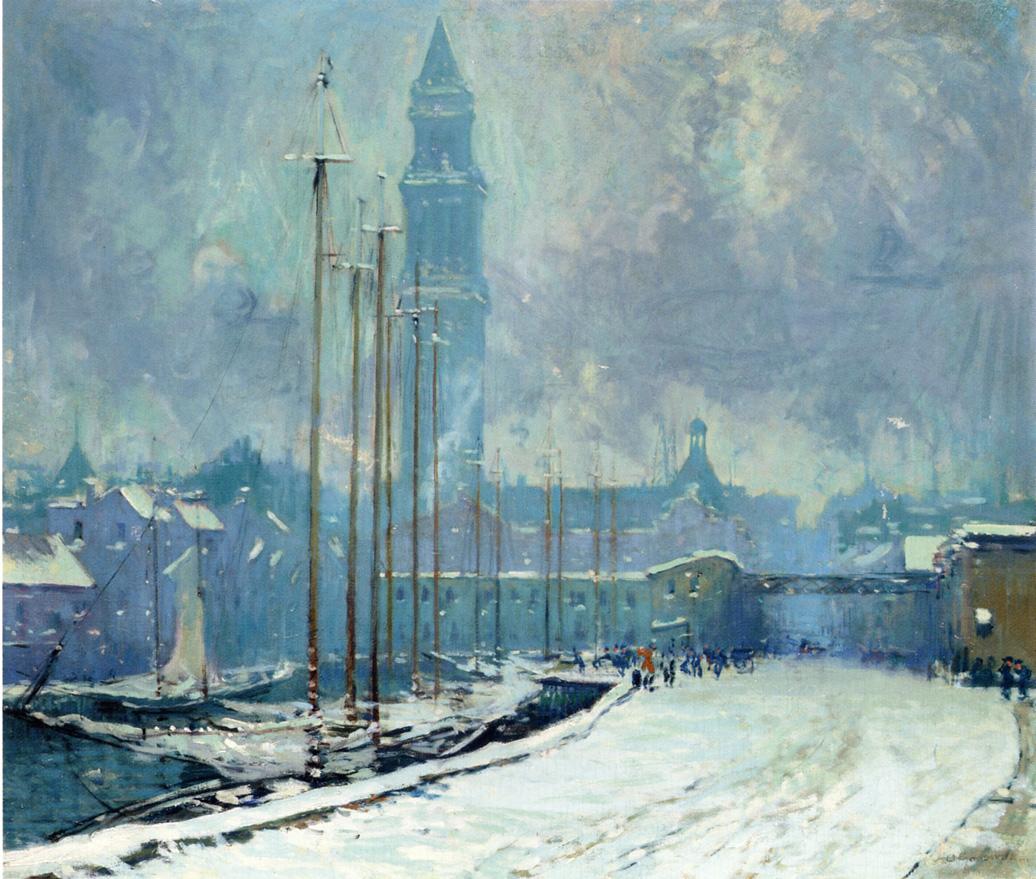 Customs House Tower, T-Wharf, vintage artwork by Arthur Clifton Goodwin, 12x8" (A4) Poster
