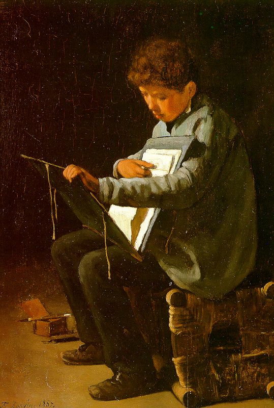 Seated Boy with a Portfolio, vintage artwork by François Bonvin, A3 (16x12") Poster Print