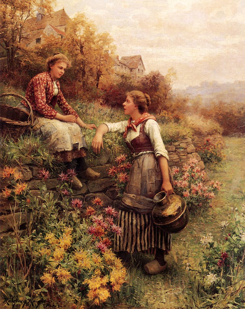Marie and Diane, vintage artwork by Daniel Ridgway Knight, 12x8" (A4) Poster