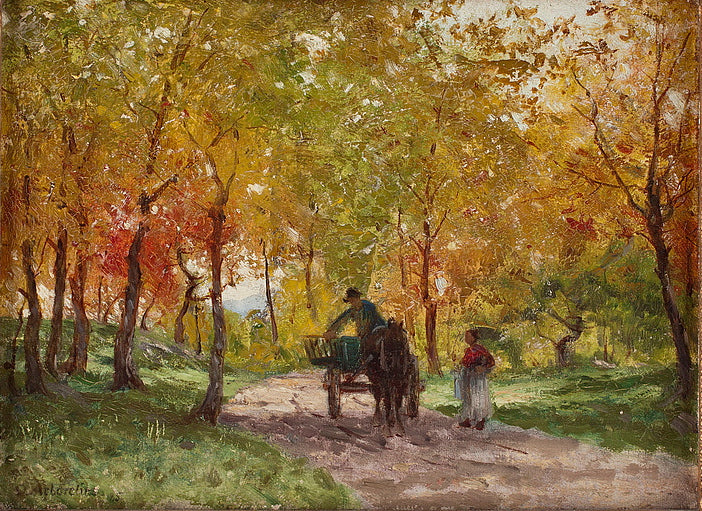Wagon in the Autumn Landscape, vintage artwork by Olof Arborelius, 12x8" (A4) Poster