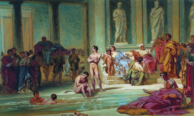 The Roman Bath House, vintage artwork by Fedor Bronnikov, 12x8" (A4) Poster