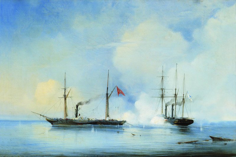 The Battle of the Vladimir Frigate with a Turkish-Egyptian Ship, vintage artwork by Alexei Bogoliubov, 12x8" (A4) Poster