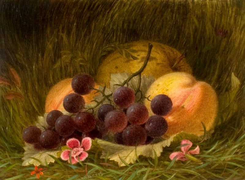 Still Life with Grapes and Peaches, vintage artwork by William Moore Davis, 12x8" (A4) Poster
