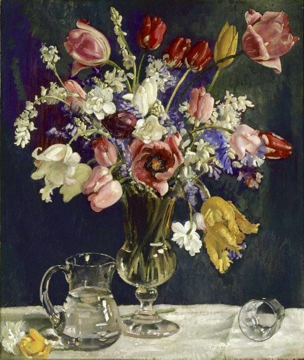 Tulips and wild hyacinths, vintage artwork by George W. Lambert, 12x8" (A4) Poster